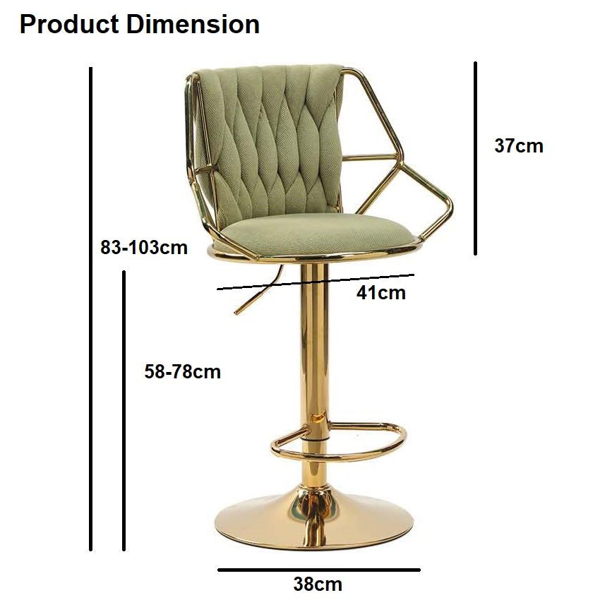 Pair of velvet bar stools with gold base styled at island counter — Allure Home Collections