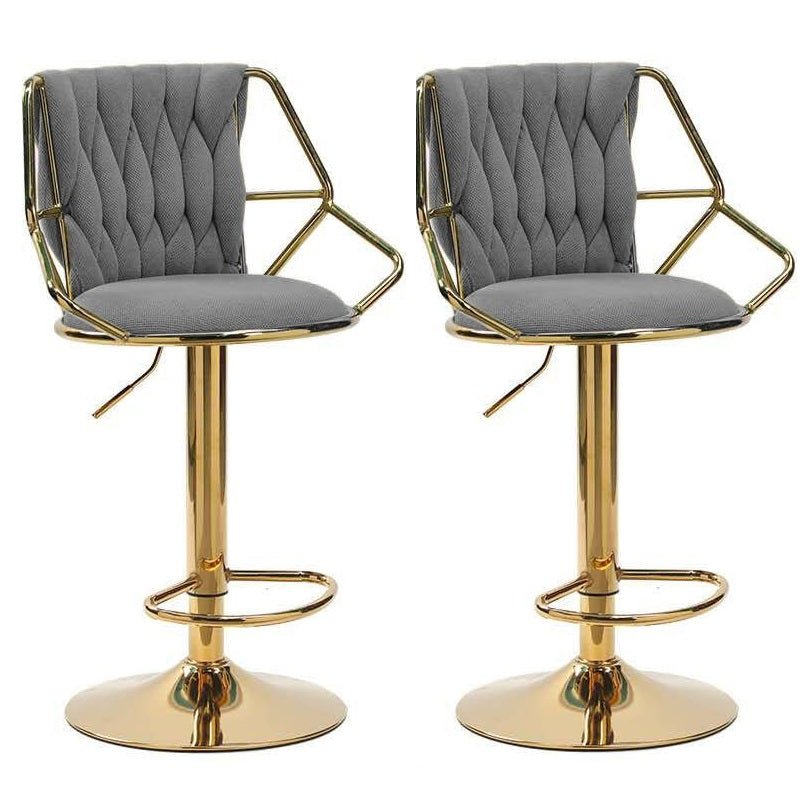 Side profile of velvet bar stool showing gold base backrest and footrest — Allure Home Collections