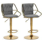 Side profile of velvet bar stool showing gold base backrest and footrest — Allure Home Collections