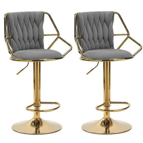 Side profile of velvet bar stool showing gold base backrest and footrest — Allure Home Collections