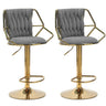 Side profile of velvet bar stool showing gold base backrest and footrest — Allure Home Collections