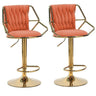 Velvet upholstery close-up on gold base bar stool with backrest — Allure Home Collections