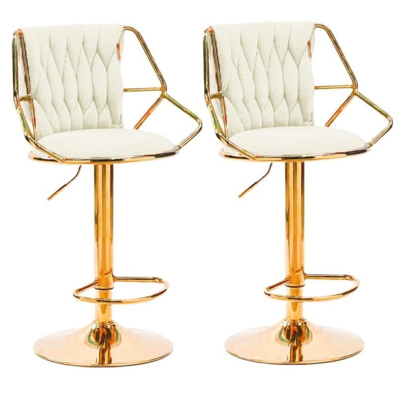 Velvet padded bar stool pair with backrest footrest and gold round base — Allure Home Collections