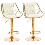 Velvet padded bar stool pair with backrest footrest and gold round base — Allure Home Collections