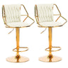 Velvet padded bar stool pair with backrest footrest and gold round base — Allure Home Collections