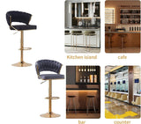 Pair of gold base velvet bar stools in contemporary dining setting — Allure Home Collections