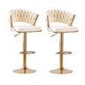 Velvet padded bar stool pair with gold round base for luxury dining and counter seating — Allure Home Collections