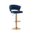 Two velvet padded bar stools at kitchen island showing gold base — Allure Home Collections