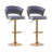 Side profile of velvet padded bar stool with gold base and footrest — Allure Home Collections