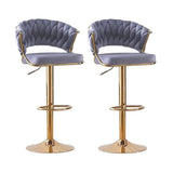 Side profile of velvet padded bar stool with gold base and footrest — Allure Home Collections