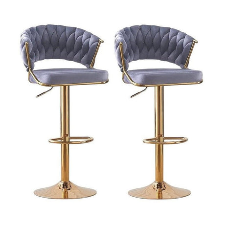 Side profile of velvet padded bar stool with gold base and footrest — Allure Home Collections