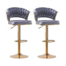 Side profile of velvet padded bar stool with gold base and footrest — Allure Home Collections