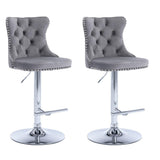 SERENITa grey velvet tufted swivel bar stools set of 2 with nailhead trim and chrome base — Allure Home Collections