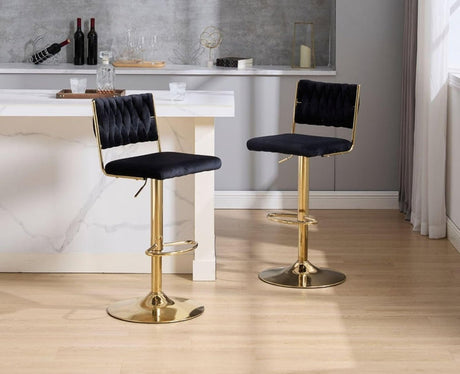 SERENITa white velvet bar stool braided back and gold leg detail — Allure Home Collections