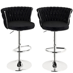Cape Woolamai black velvet adjustable bar stools pair with metal frame