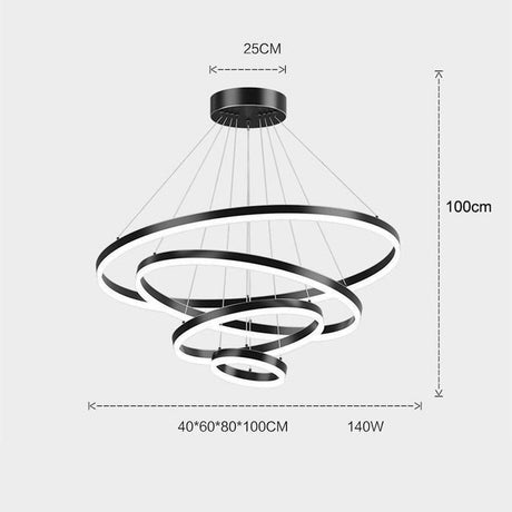 Gold Minimalist LED Ring Chandelier 4 Rings