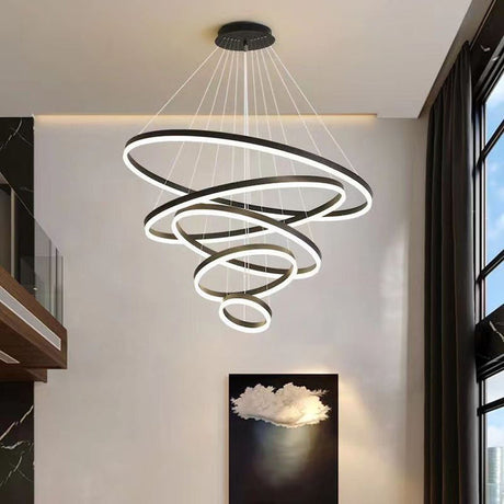 Gold Minimalist LED Ring Chandelier 4 Rings