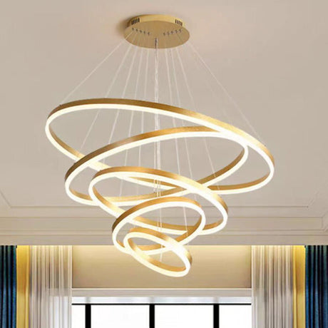 Gold Minimalist LED Ring Chandelier 4 Rings