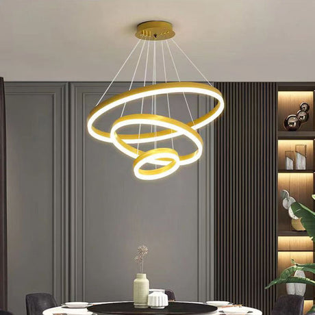 Gold Minimalist LED Ring Chandelier 4 Rings