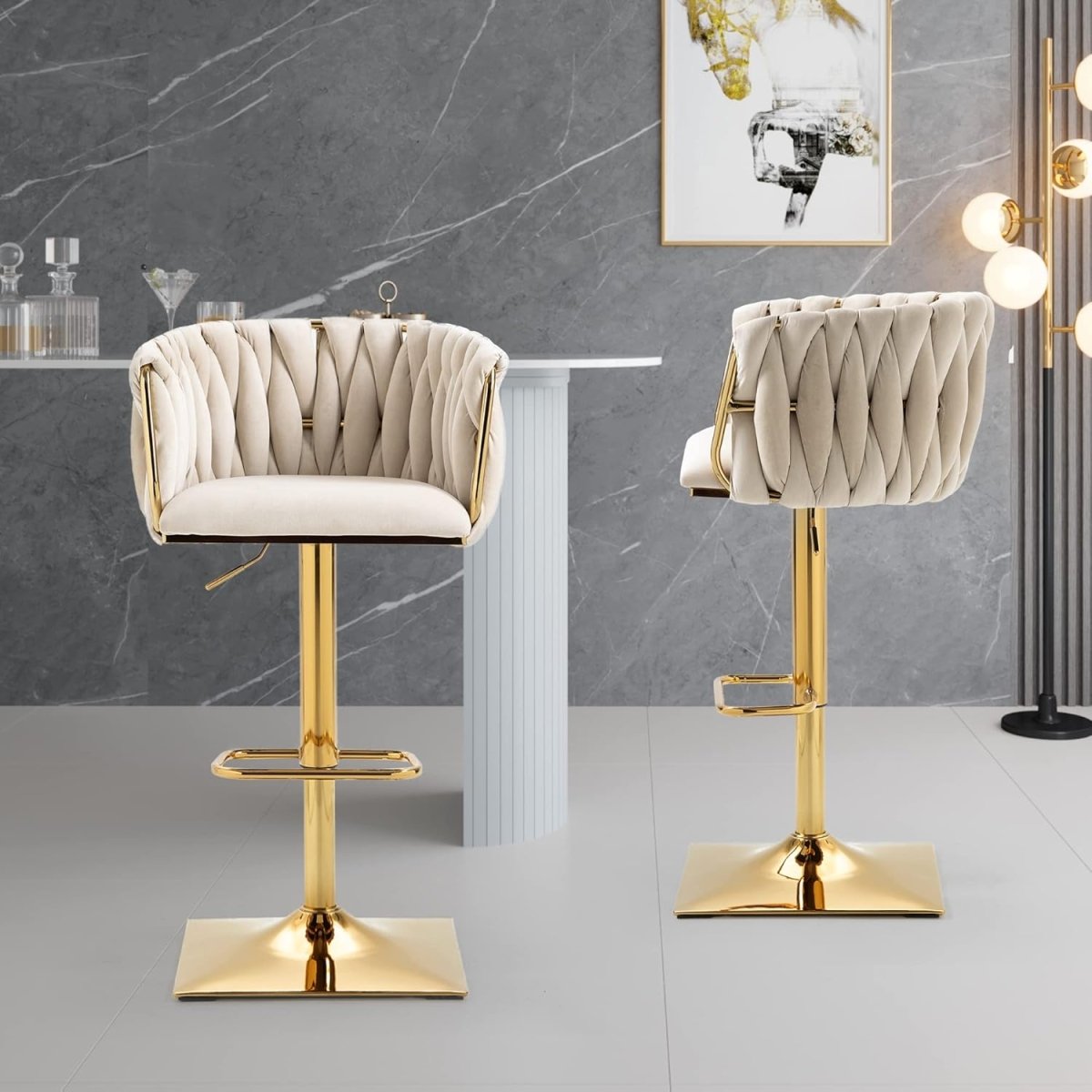 SERENITÀ Adjustable Velvet Bar Stools - Set of 2