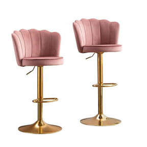 Skye pink velvet swivel bar stools pair with gold base