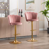 SERENITa pink velvet bar stool gold base and backrest detail — Allure Home Collections