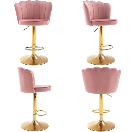 Two SERENITa pink velvet swivel bar stools at kitchen island — Allure Home Collections