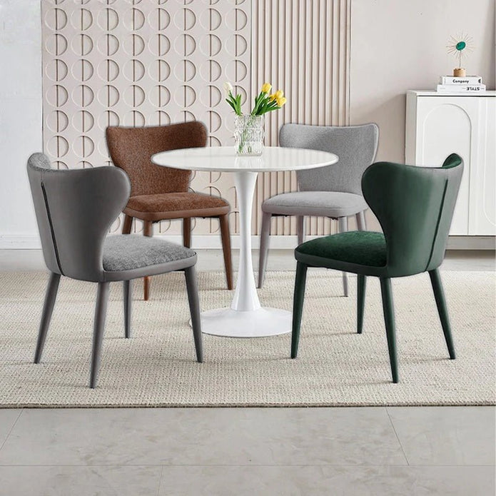 Moculta brown faux leather and flannel dining chair in a modern dining room