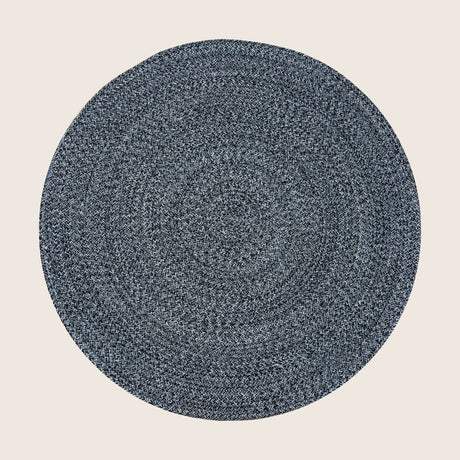 Navy and white braided reversible round rug in recycled cotton, 120cm diameter