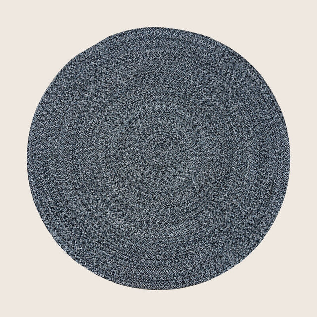 Navy and white braided reversible round rug in recycled cotton, 120cm diameter