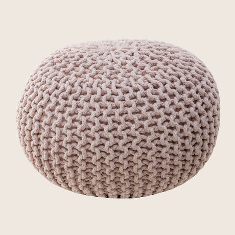 Hand-Knitted Braided Cotton Pouffe Round Floor Cushion Blue Blush Pink or Grey — Allure Home Collections
