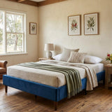 Tuscania Blue Queen bed frame in a modern bedroom