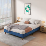 Velvet blue queen bed frame from foot end — Allure Home Collections