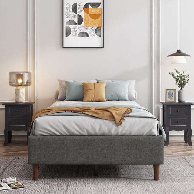 Dark grey queen bed frame mattress foundation — full front view — Allure Home Collections