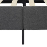 Dark grey queen bed frame in styled bedroom with mattress — Allure Home Collections