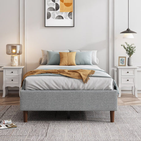 Light Grey Queen Bedframe with Wooden Slats
