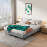 Light Grey Queen Bedframe with Wooden Slats