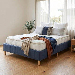 Vetralla Blue Double bed frame in a modern bedroom