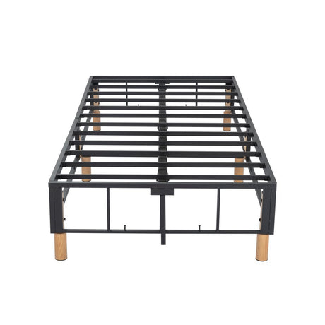 Dark grey king metal bed frame base and support detail — Allure Home Collections