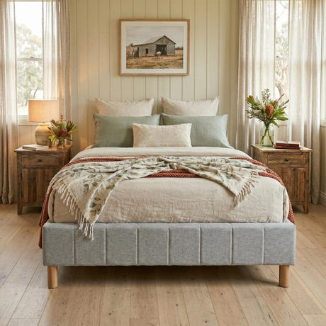 Vetralla Light Grey Double bed frame in a modern bedroom