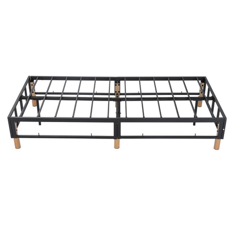 Light grey double bed frame showing metal construction and underbed clearance — Allure Home Collections