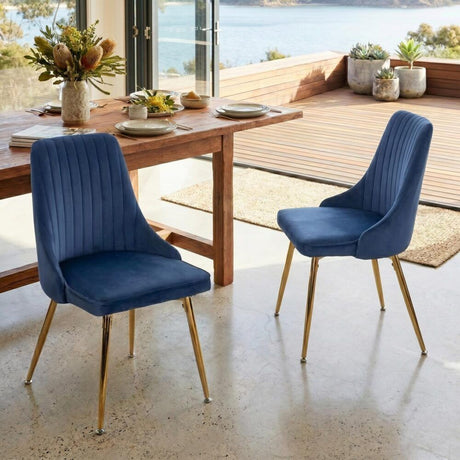 Kingsford blue velvet dining chair with gold metal legs