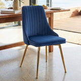 Kingsford blue velvet dining chair with gold metal legs