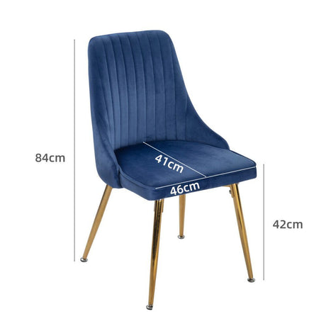 Kingsford blue velvet dining chair with gold metal legs
