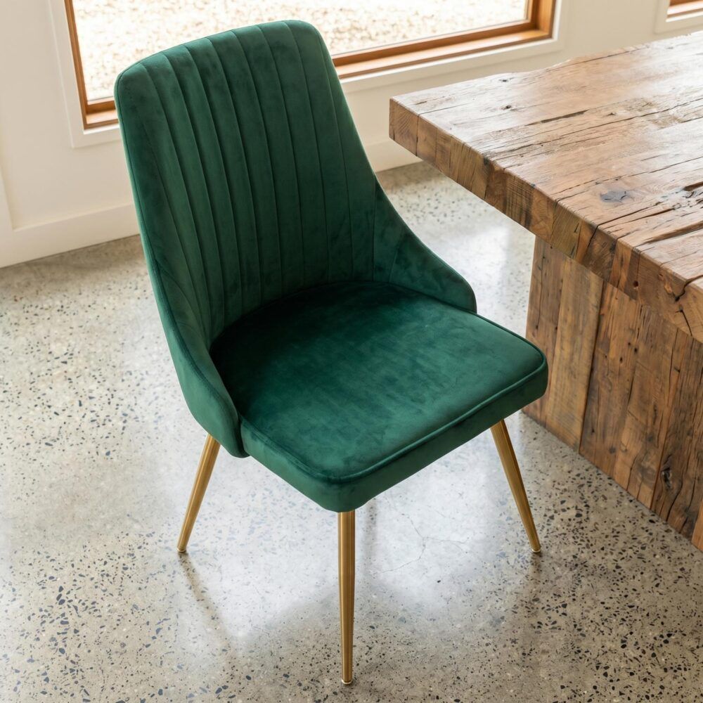Kingsford green velvet dining chair with gold metal legs