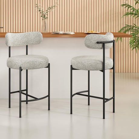 Elsa white quartz boucle bar stools set of 2 with metal frame — Allure Home Collections