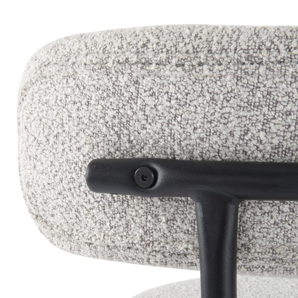 Pair of Elsa white quartz boucle bar stools in styled dining setting — Allure Home Collections
