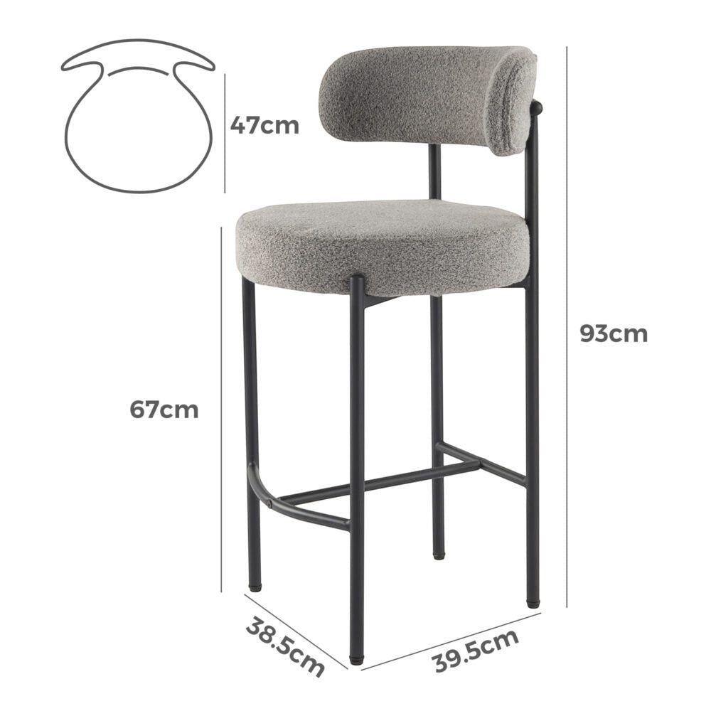 Mount Martha Boucle Bar Stool, Grey 2pcs