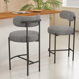 Elsa grey boucle bar stool seat texture and metal frame detail — Allure Home Collections