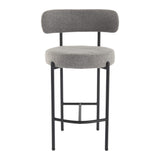 Side profile of Elsa grey boucle low bar stool showing clean profile — Allure Home Collections